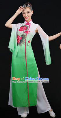 Traditional Chinese Yangge Fan Dancing Costume, Opening Dance Costume, Classic Dance Folk Lotus Dance Yangko Costume Drum Dance Green Clothing for Women