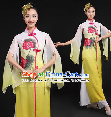 Traditional Chinese Yangge Fan Dancing Costume, Opening Dance Costume, Classic Dance Folk Lotus Dance Yangko Costume Drum Dance Yellow Clothing for Women