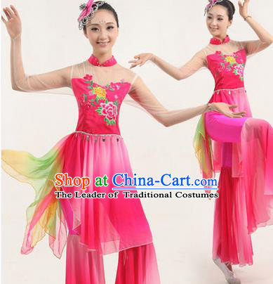 Traditional Chinese Yangge Fan Dancing Costume, Classic Dance Folk Dance Yangko Costume Drum Dance Pink Clothing for Women