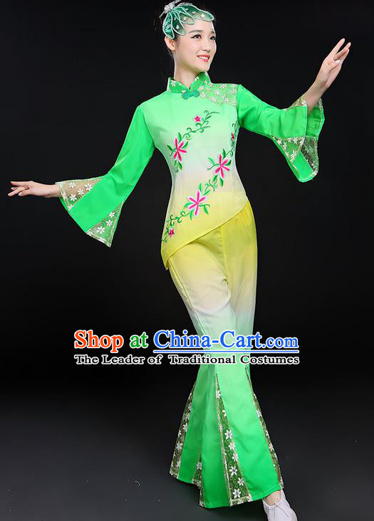 Traditional Chinese Yangge Fan Dancing Costume, Folk Dance Yangko Mandarin Sleeve Uniforms, Classic Umbrella Dance Elegant Lace Dress Drum Dance Clothing for Women