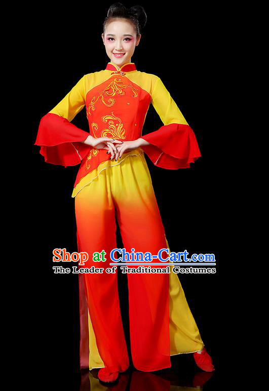 Traditional Chinese Yangge Fan Dancing Costume, Folk Dance Yangko Flowers Mandarin Sleeve Embroidered Peony Uniforms, Classic Umbrella Dance Elegant Dress Drum Dance Clothing for Women