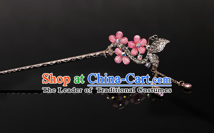 Traditional Handmade Chinese Ancient Classical Hair Accessories Bride Wedding Barrettes, Pink Hair Sticks Hair Jewellery, Hair Fascinators Hairpins for Women