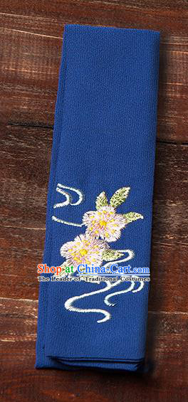 Traditional Ancient Chinese Young Lady Elegant Embroidered Peach Blossom Royalblue Snood Hairlace Bandeau for Women