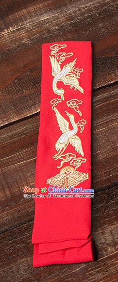 Traditional Ancient Chinese Young Lady Elegant Embroidered Crane Red Snood Hairlace Bandeau for Women