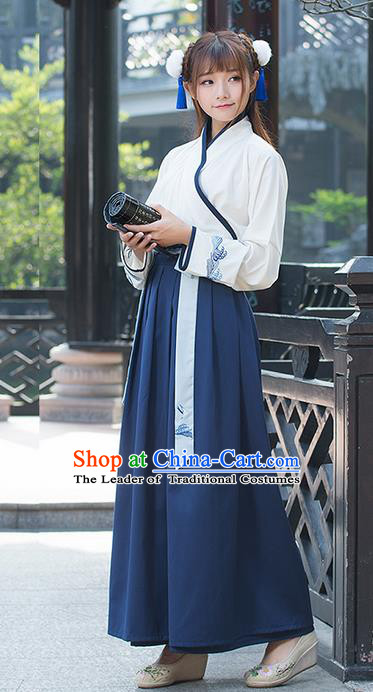 Traditional Ancient Chinese Young Lady Costume Embroidered Slant Opening Blouse and Slip Skirt, Elegant Hanfu Suits Clothing Chinese Ming Dynasty Imperial Princess Dress Clothing for Women