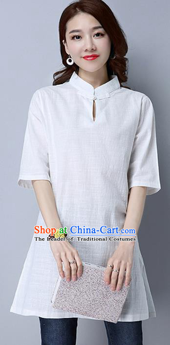 Traditional Ancient Chinese National Costume, Elegant Hanfu Mandarin Qipao Short Cheongsam White Dress, China Tang Suit Upper Outer Garment Elegant Dress Clothing for Women
