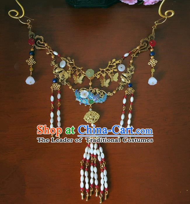 Traditional Handmade Chinese Ancient Classical Accessories Necklace, China Wedding Bride Wreaths Jewellery Necklet for Women