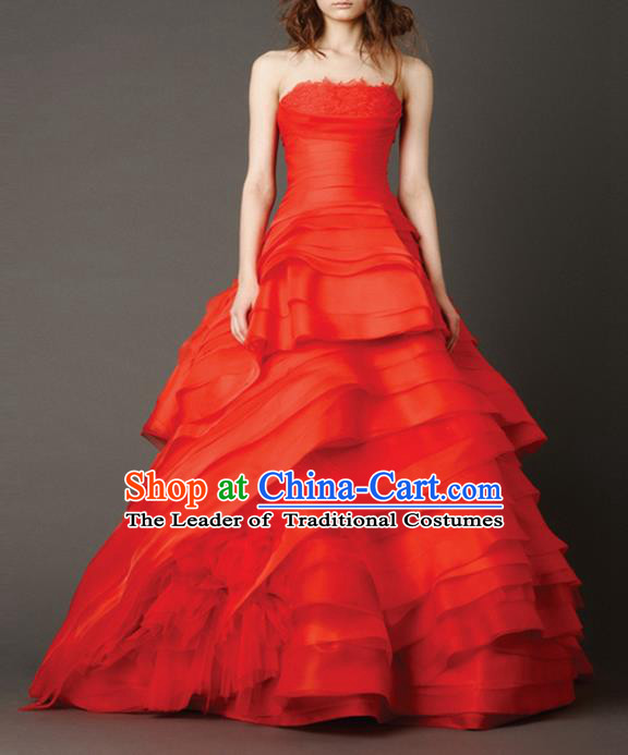 Traditional Chinese Wedding Costume Evening Dress, Chinese Style Wedding Red Dress, Bride Toast Bubble Dress for Women