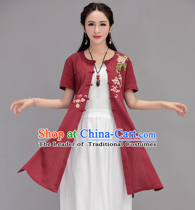 Traditional Ancient Chinese National Costume, Elegant Hanfu Embroidered Cardigan Coat, China Tang Suit Plated Buttons Cape, Upper Outer Garment Dust Coat Cloak Clothing for Women