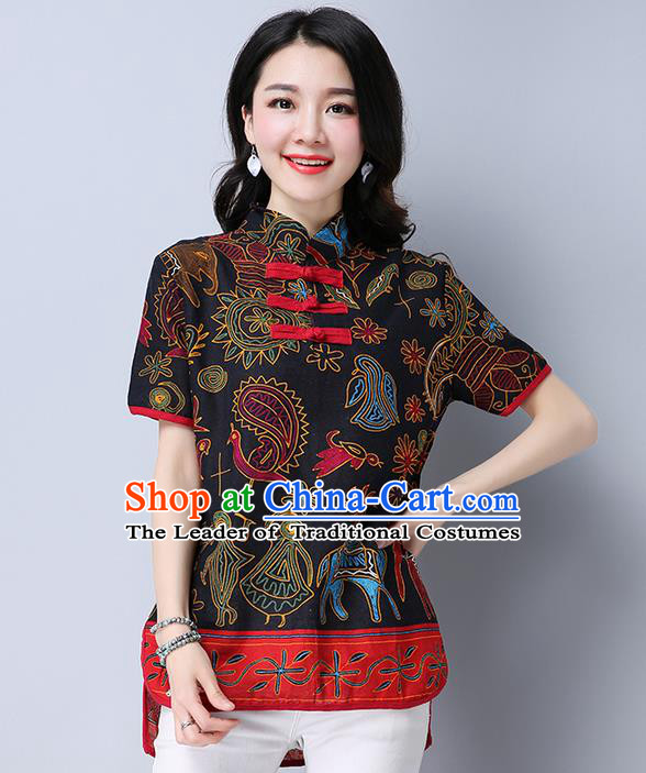 Traditional Chinese National Costume, Elegant Hanfu Printing T-Shirt, China Tang Suit Republic of China Plated Buttons Chirpaur Blouse Cheong-sam Upper Outer Garment Qipao Shirts Clothing for Women