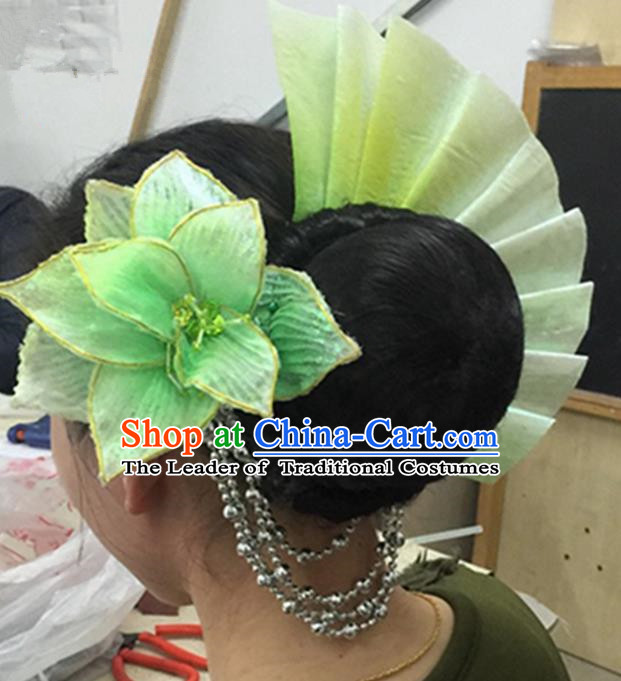 Traditional Ancient Chinese Classical Fan Dance Hair Accessories Props, Folk Yangko Dance Headwear Classical Dance Hair Ornaments for Women