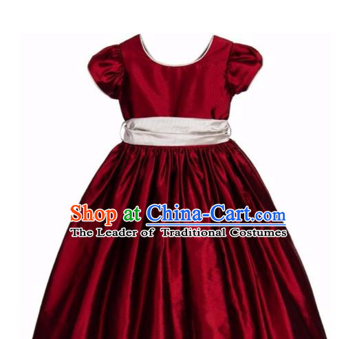 Traditional Chinese Modern Dancing Compere Performance Costume, Children Opening Classic Chorus Singing Group Dance Long Bowknot Dinner Dress, Modern Dance Classic Dance Bubble Dress for Girls Kids