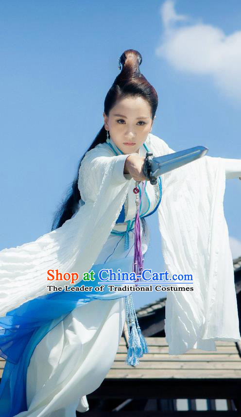Traditional Ancient Chinese Swordswoman Elegant Costume, Chinese Ming Dynasty Chivalrous Heroine Dress, Cosplay Chinese Television Drama Flying Daggers Princess Hanfu Clothing for Women