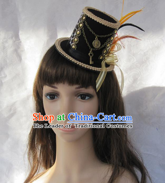 Top Grade Handmade Classical Top Hat, Children Baroque Style Queen Party Headwear Hat for Kids Girls
