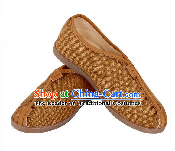 Top Grade Kung Fu Martial Arts Shoes Pulian Shoes, Chinese Traditional Tai Chi Linen Shoes Cloth Zen Khaki Shoes for Women for Men