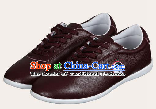 Top Grade Kung Fu Martial Arts Shoes Pulian Shoes, Chinese Traditional Tai Chi Imitation Leather Brown Shoes for Women for Men