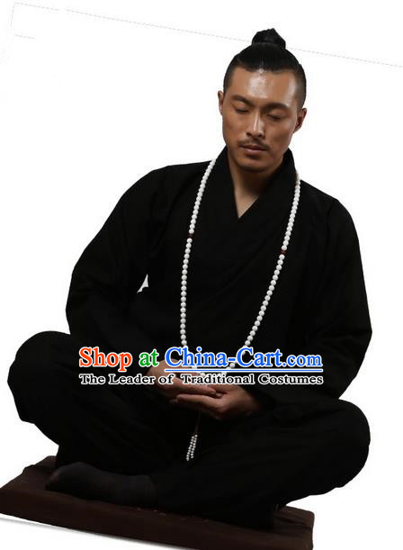 Traditional Chinese Kung Fu Costume Martial Arts Black Linen Suits Pulian Clothing, Training Costume Tai Ji Meditation Uniforms Gongfu Wushu Tai Chi Clothing for Men