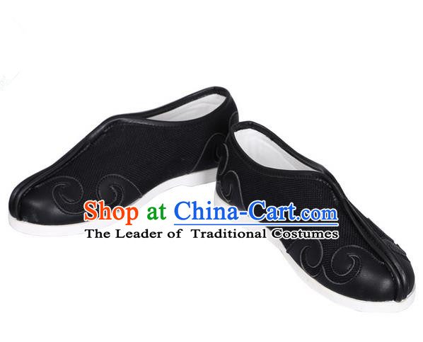 Top Chinese Traditional Tai Chi Black Linen Shoes Kung Fu Pulian Shoes Martial Arts Shoes for Men