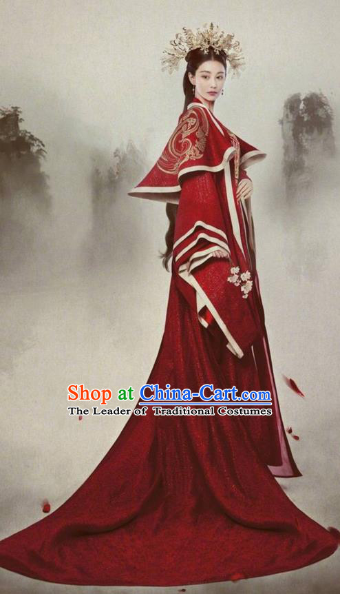 Traditional Chinese Ancient Imperial Empress Costume and Headpiece Complete Set, Chinese Teleplay Flower Shabana Flyings Sky Song Dynasty Queen Wedding Clothing for Women
