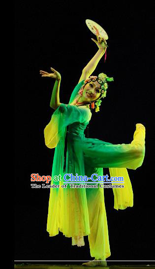 Traditional Chinese Classical Dance Yangge Fan Dance Costume, Folk Dance Drum Dance Uniform Yangko Green Dress for Women