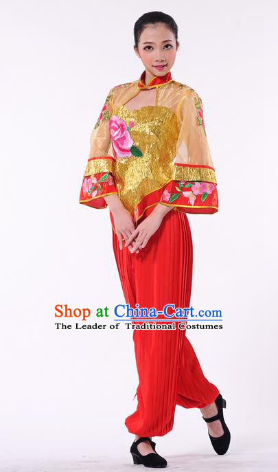 Traditional Chinese Yangge Fan Dancing Costume and Accessories