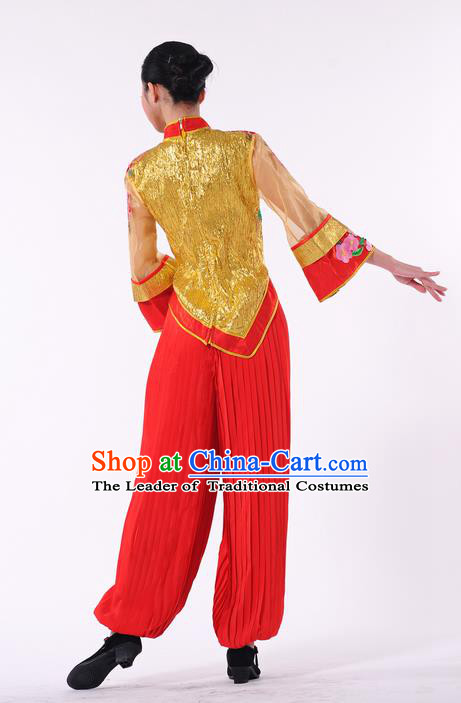 Traditional Chinese Yangge Fan Dancing Costume and Accessories
