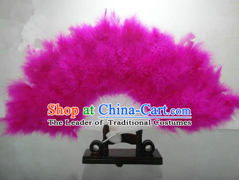 Traditional Chinese Folk Dance Fan, Chinese Classical Dance Pink Feather Fans for Women