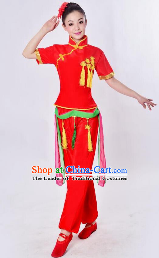 Traditional Chinese Classical Dance Yangge Fan Dance Costume, Folk Dance Drum Dance Uniform Yangko Red Clothing for Women