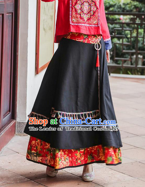 Traditional Ancient Chinese National Pleated Skirt Costume, Elegant Hanfu Red Patch Long Dress, China Tang Suit National Minority Bust Skirt for Women