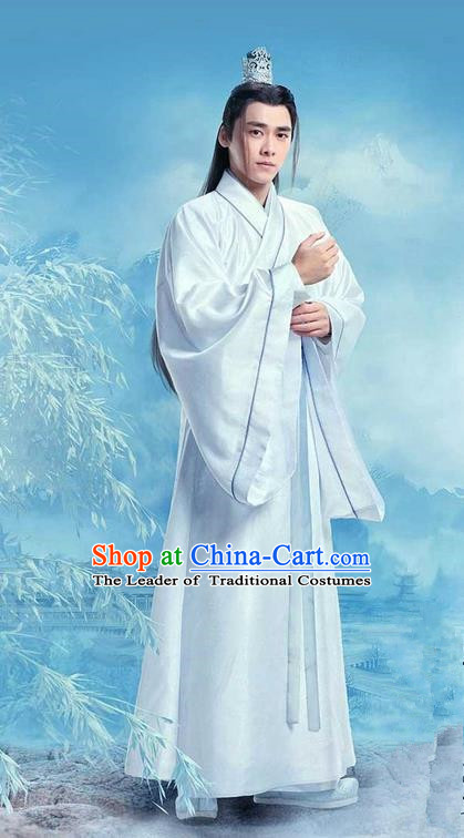 Traditional Ancient Chinese Elegant Swordsman Costume, Chinese Jiang hu Nobility Childe Dress, Cosplay Chinese Television Drama Jade Dynasty Qing Yun Faction Taoist Priest Disciple Hanfu Clothing for Men