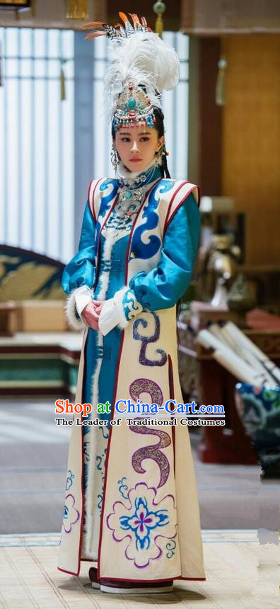 Traditional Ancient Chinese Elegant Aristocratic Female Dance Costume, Chinese Northern Dynasty National Minority Palace Young Lady Dress, Cosplay Chinese Television Drama Alegend of Pringess Lanling Princess Hanfu Trailing Embroidery Clothing for Women