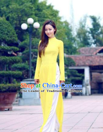 Top Grade Asian Vietnamese Traditional Dress, Vietnam Bride Ao Dai Dress, Vietnam Princess Wedding Yellow Dress and Pants Cheongsam Clothing for Women