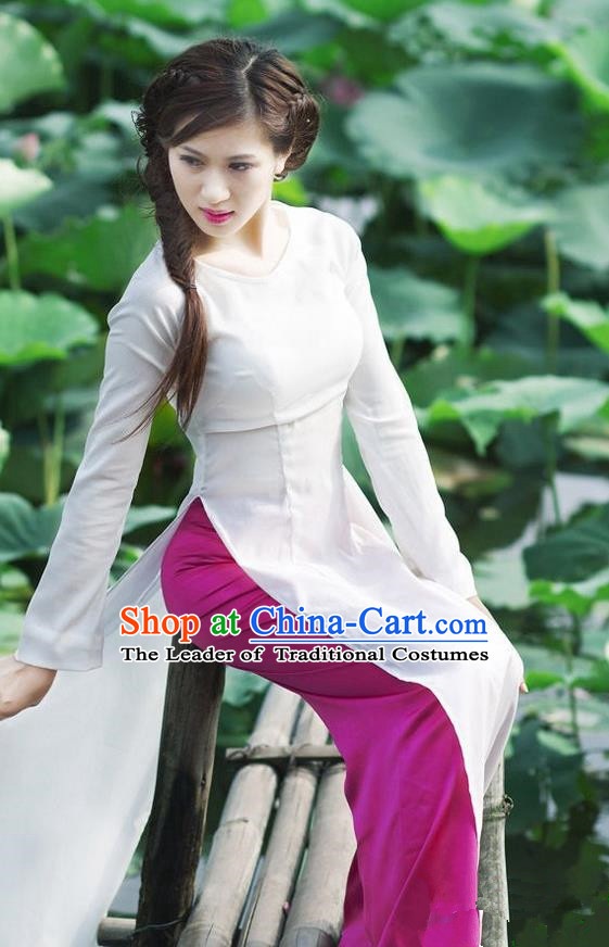 Top Grade Asian Vietnamese Traditional Dress, Vietnam Bride Ao Dai Dress, Vietnam Princess Wedding White Dress Cheongsam Clothing for Women