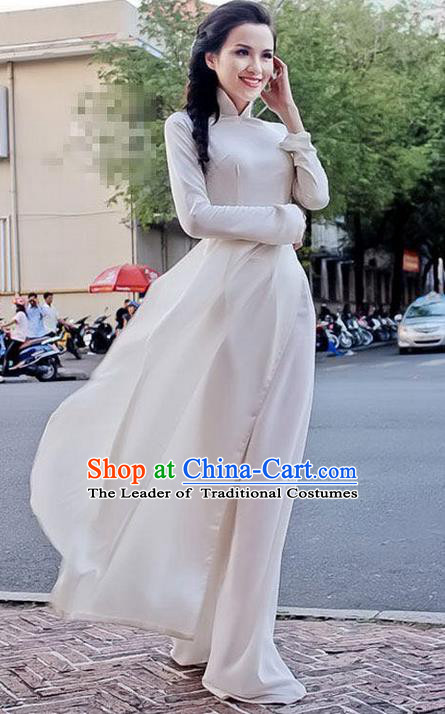 Top Grade Asian Vietnamese Traditional Dress, Vietnam National Queen Ao Dai  Dress, Vietnam Palace Royal Empress White Ao Dai Cheongsam Dress Clothing  for Woman