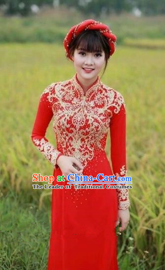 Traditional Top Grade Asian Vietnamese Costumes Dance Dress, Vietnam National Female Handmade Bride Wedding Ao Dai Dress Cheongsam Clothing for Women