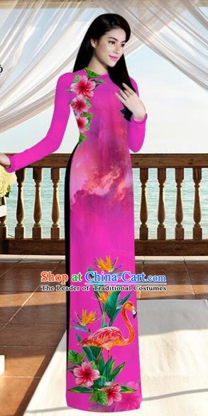 Traditional Top Grade Asian Vietnamese Costumes, Vietnam National Ao Dai Dress Printing Flowers Crane Rose Qipao for Women