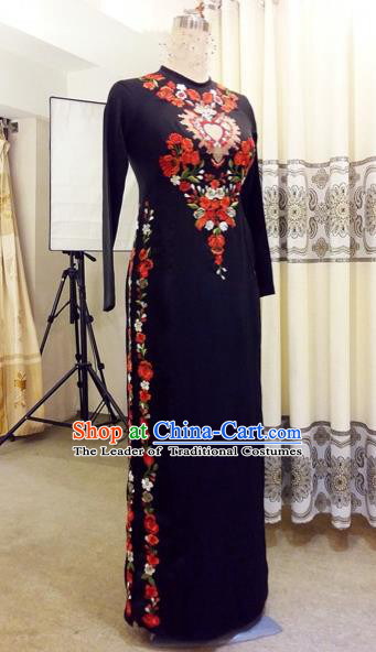 Traditional Top Grade Asian Vietnamese Costumes Classical Embroidery Full Dress, Vietnam National Ao Dai Dress Catwalks Purple Qipao for Women