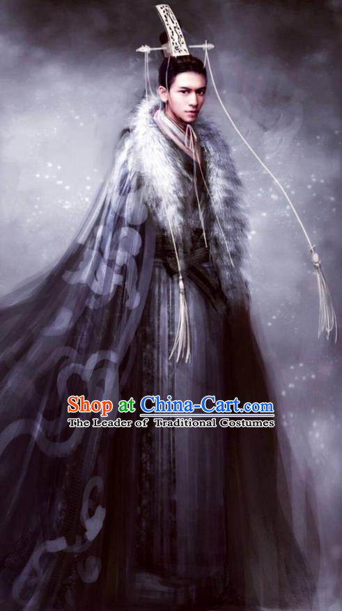 Traditional Chinese Ancient Shang Dynasty Palace Prince Costume, China Mythology Television Zhao Ge Ancient Infante Swordsman Embroidery Clothing and Headwear Complete Set
