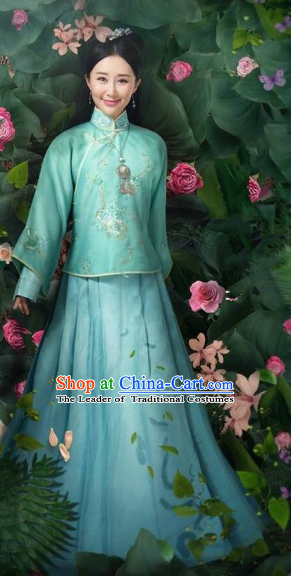 Traditional Ancient Chinese Qing Dynasty Young Lady Costume, Chinese Manchu Mandarin Palace Princess Clothing and Handmade Headpiece Complete Set for Women
