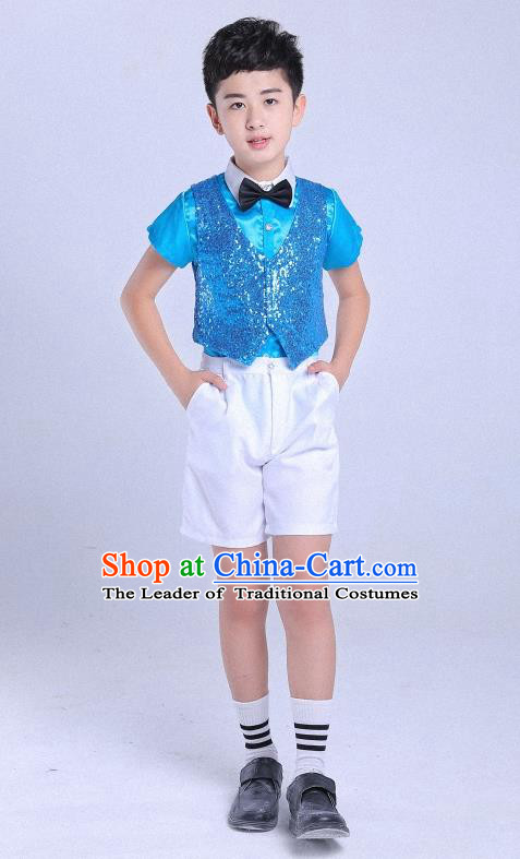 Top Grade Professional Performance Catwalks Costume, Children Chorus Clothing Modern Dance Blue Uniforms for Boys Kids