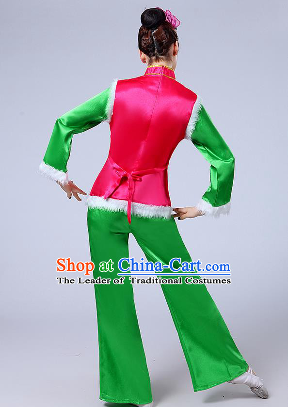 Traditional Chinese Yangge Fan Dancing Costume and Accessories