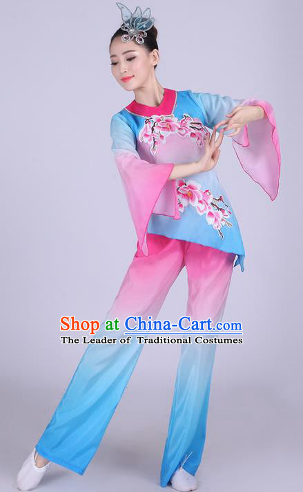 Traditional Chinese Classical Dance Yangge Fan Dancing Costume, Folk Dance Drum Dance Uniform Yangko Peach Blossom Clothing for Women