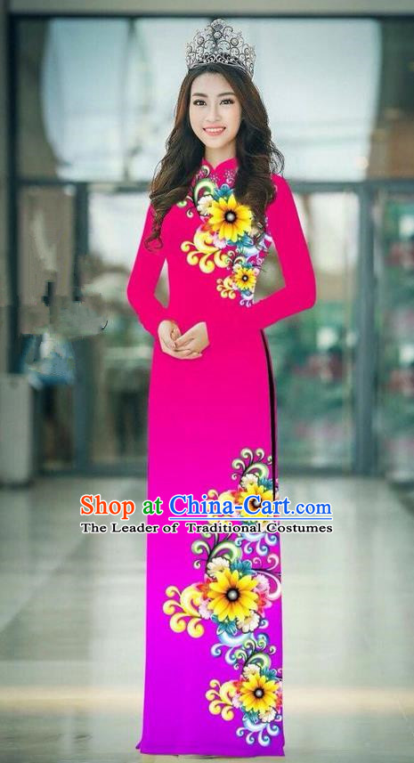 Flowers Ao Dai Authentic Traditional Handmade Vietnamese dress w/ 4 Pants  Colors