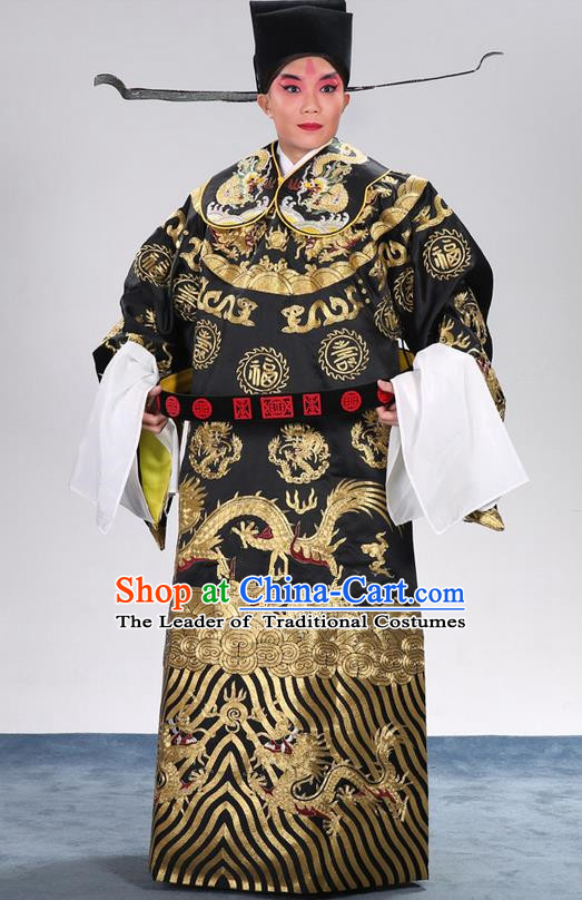 Traditional Chinese Beijing Opera Male Clothing and Shoes Complete Set, China Peking Opera Bao Zheng Costume Embroidered Robe Opera Costumes
