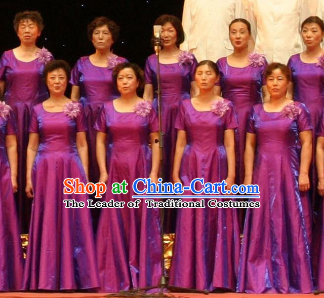 Top Grade Compere Professional Compere Costume, Chorus Formal Dress Modern Dance Purple Long Dress for Women