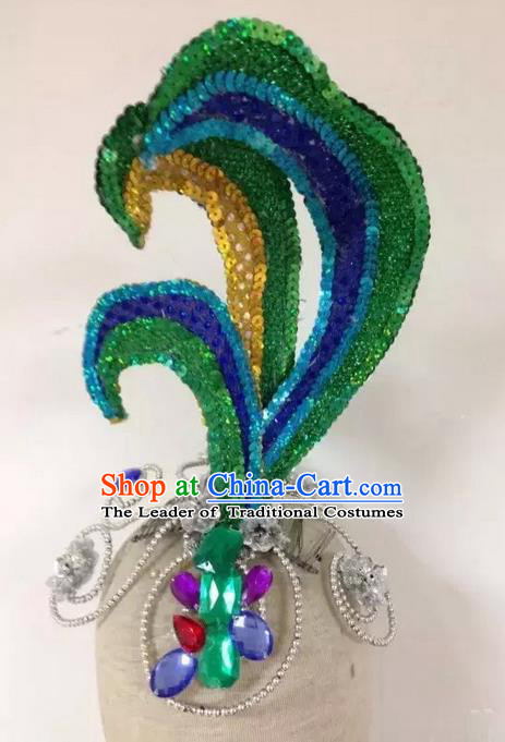 Traditional China Dai Nationality Hair Accessories, Chinese Female Folk Dance Peacock Dance Forehead Ornament Headwear for Women