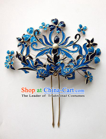 Traditional Handmade Chinese Ancient Classical Hair Accessories Bride Wedding Blueing Barrettes Hair Sticks, Hair Fascinators for Women