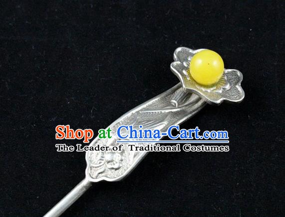 Traditional Handmade Chinese Ancient Classical Hair Accessories Barrettes Yellow Bead Hairpins Step Shake Hair Sticks for Women