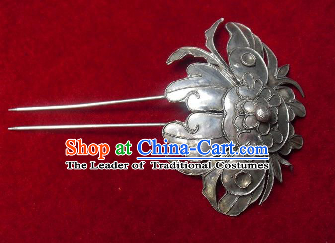 Traditional Handmade Chinese Ancient Classical Hair Accessories Barrettes Palace Lady Hairpin, Qing Dynasty Butterfly Sliver Step Shake Hair Fascinators Hairpins for Women