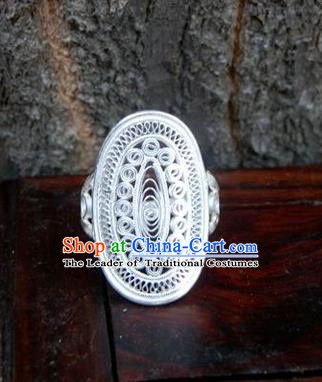 Traditional Handmade Chinese Miao Nationality Ancient Classical Rings Accessories Hmong Sliver Finger Ring for Women